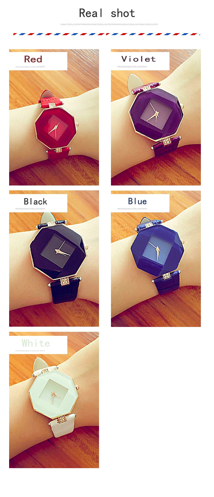 Montres cristal minimaliste coupe géométrique avec bracelet cuir