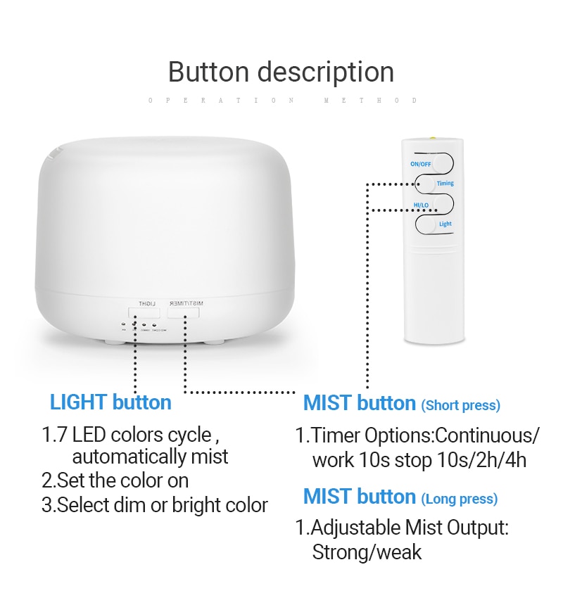 Humidificateur aromathérapie à LED ultrasonique Télécommandé