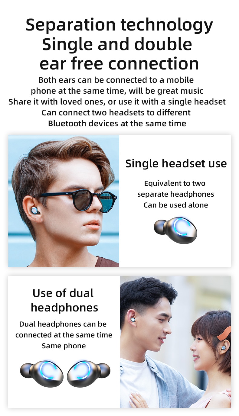 Écouteurs Bluetooth TWS LED Sans fil à empreinte digitale