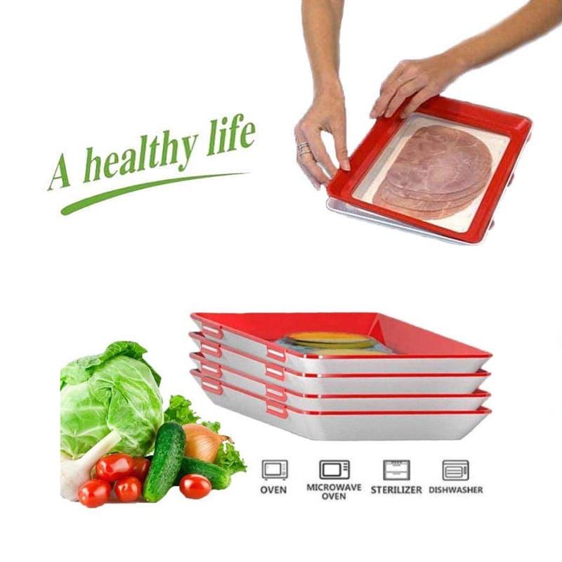 Plateau empilable de conservation des aliments, ustensile créatif pour garder la nourriture bien fraîche, avec élastique magique, conteneur de stockage des aliments réutilisable