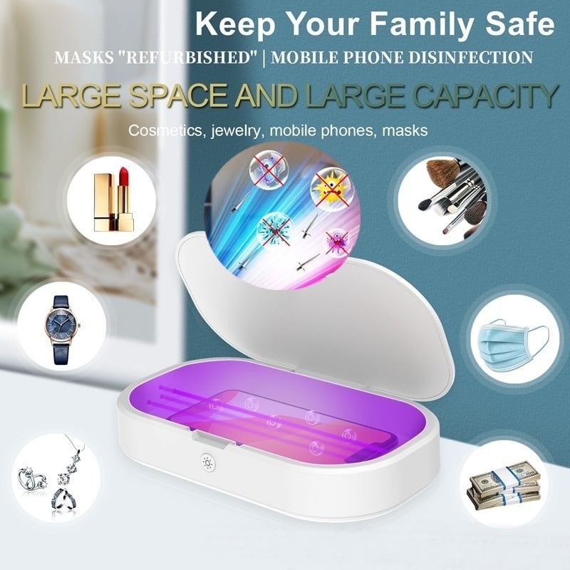 boîte de stérilisation à UV 2 en 1, chargeur sans fil Qi rapide pour Iphone 11 Pro Max Samsung chargeur Portable de désinfection