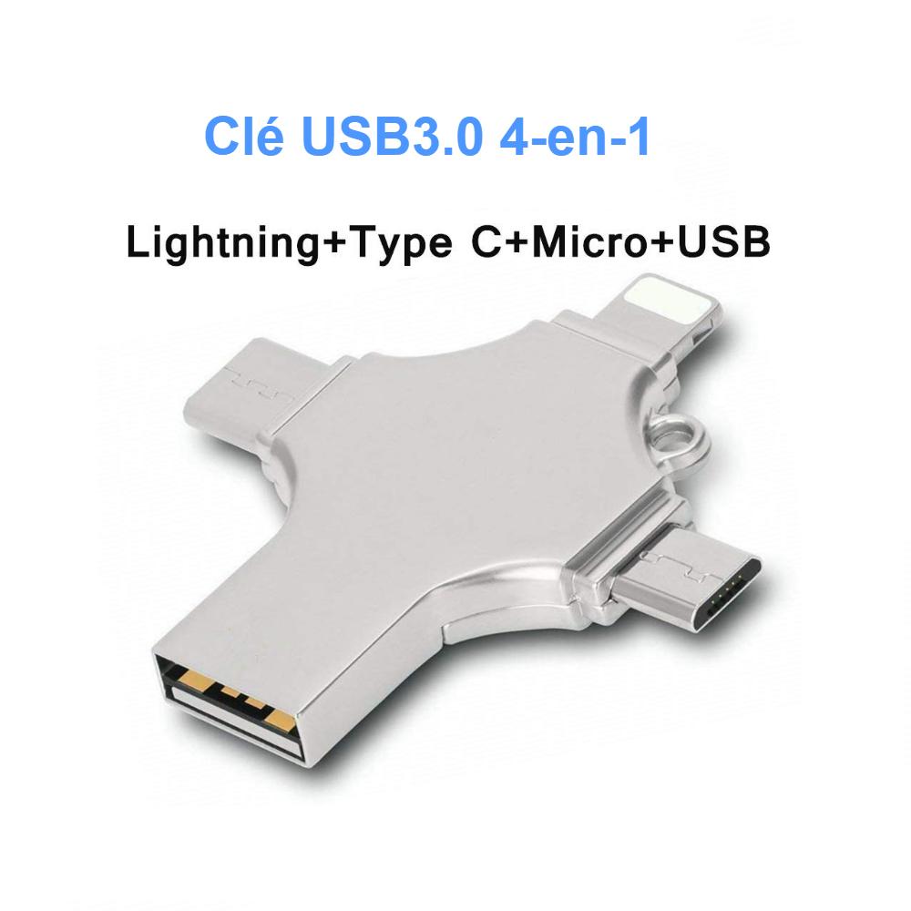 Clé USB 3.0 4-en-1 pour ordinateur et téléphone - EUROTOPSHOPPING