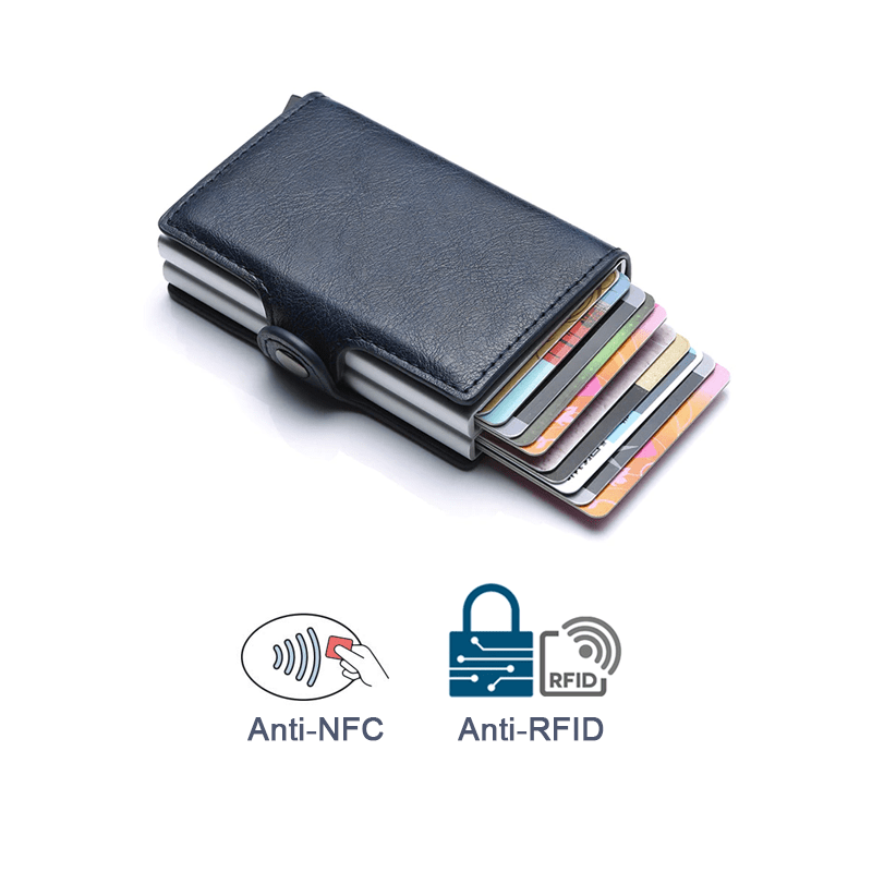 Porte-cartes de crédit, anti-RFID, pour homme, porte-monnaie en cuir, métal et aluminium
