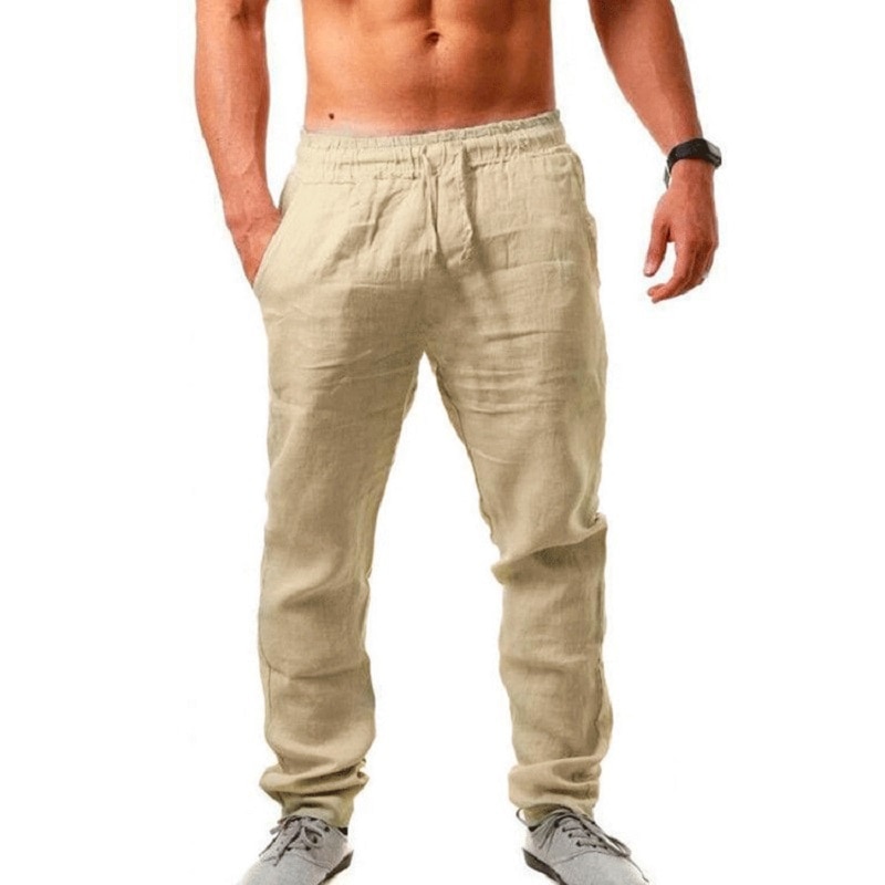 Pantalon en lin pour homme Respirant D'été en Lin De Couleur Unie Pantalon Fitness Streetwear S-3XL