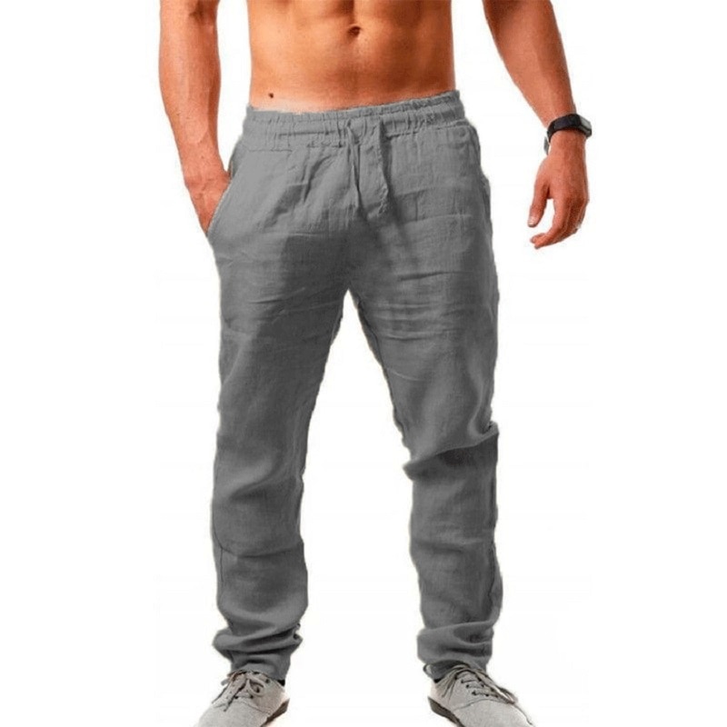 Pantalon en lin pour homme Respirant D'été en Lin De Couleur Unie Pantalon Fitness Streetwear S-3XL