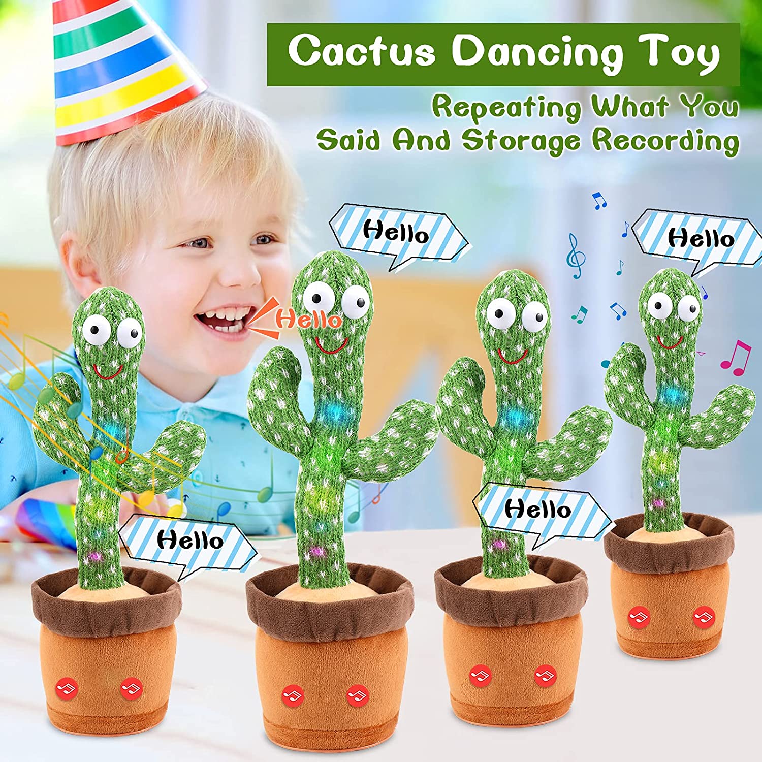 Jouet en peluche Cactus pour bébé et adulte, haut-parleur, danse,  répétition de la conversation